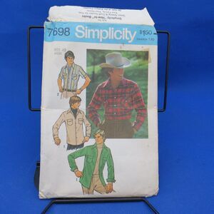 Simplicity 7698 Sewing Pattern Men's Western Shirt Size 42 1970s Retro